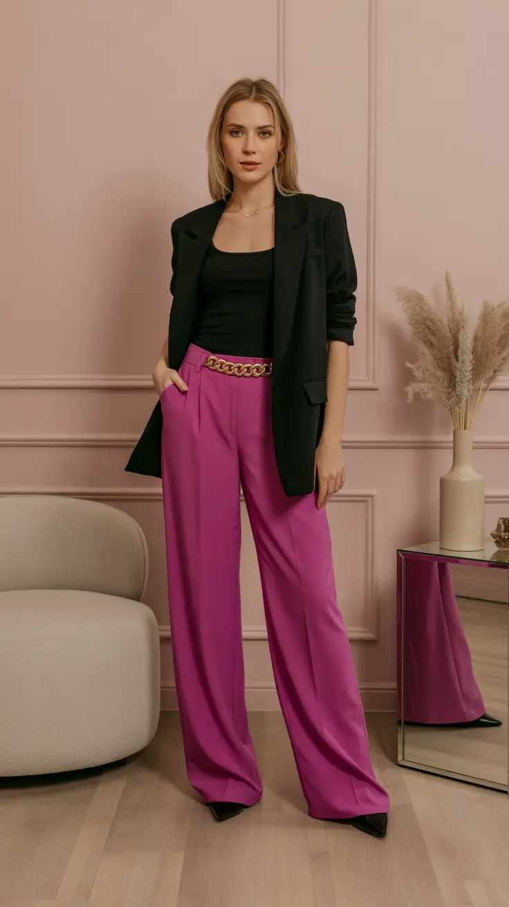 best spring outfit for friday 2026 Power Pink and Black for a Confident Friday Statement