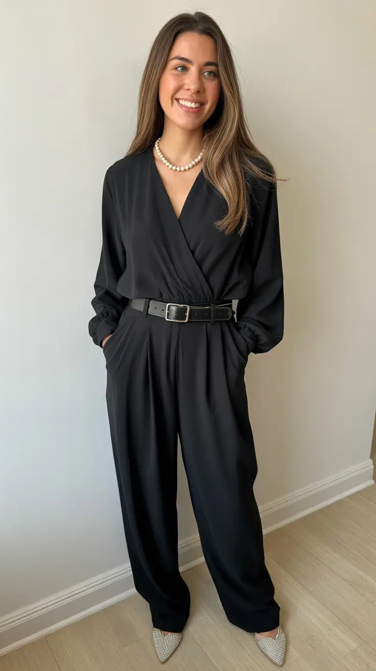 best spring outfit for friday 2026 All-Black Jumpsuit Elegance for a Polished Friday
