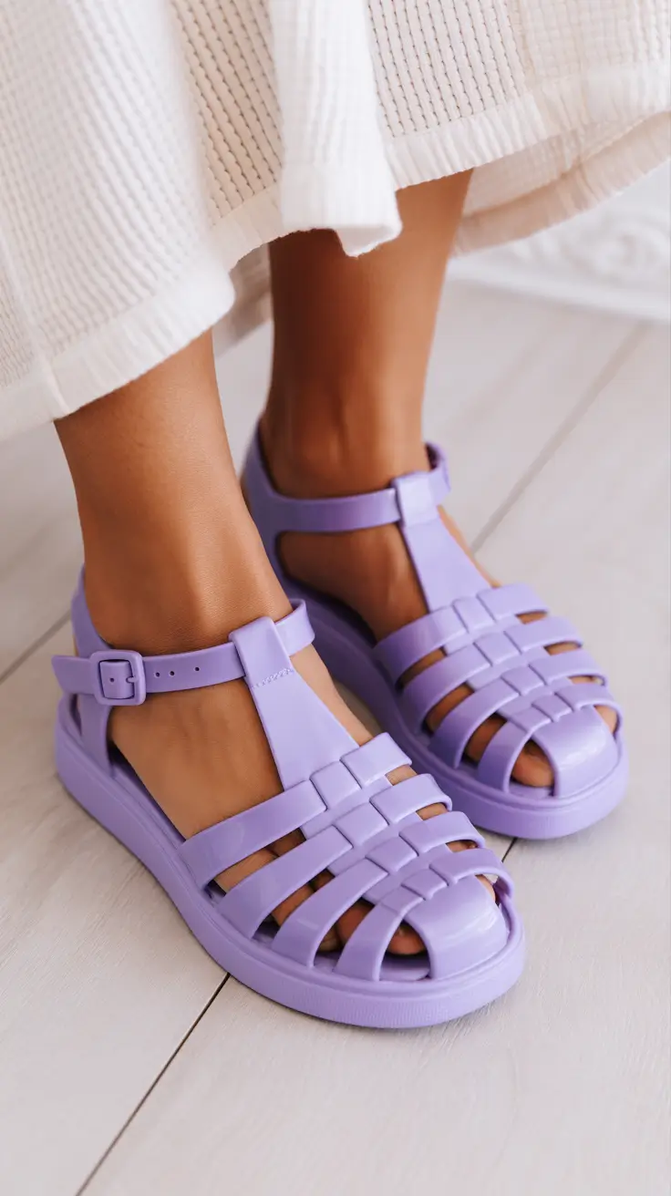 cute spring outfit with sandals 2026 Pastel Lilac Fisherman Sandals With Soft Spring Femininity