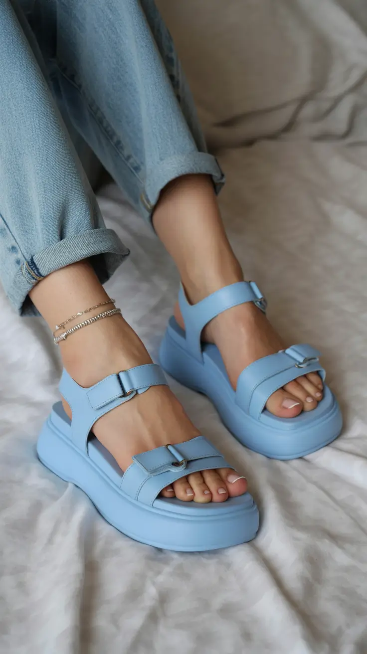 cute spring outfit with sandals 2026 Sky-Blue Platforms With Gentle Spring Ease