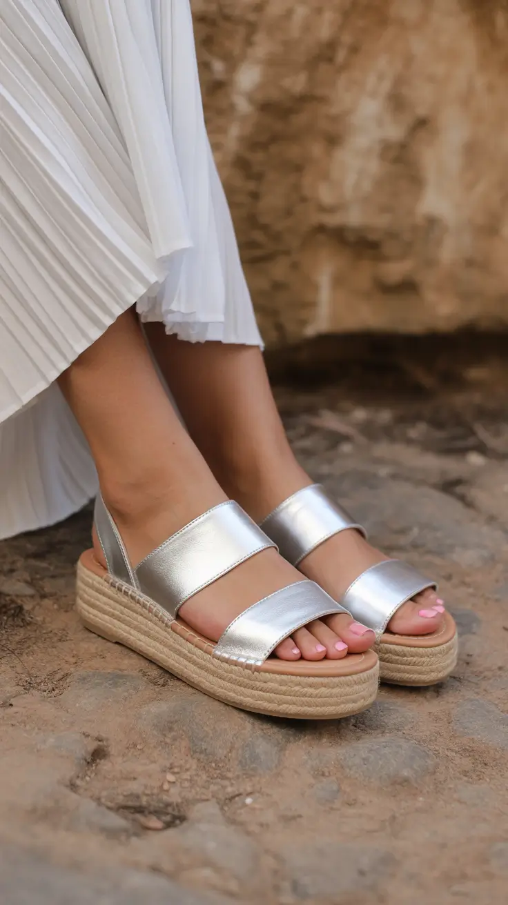 cute spring outfit with sandals 2026 Shimmering Silver Sandals With Fresh Spring Lightness