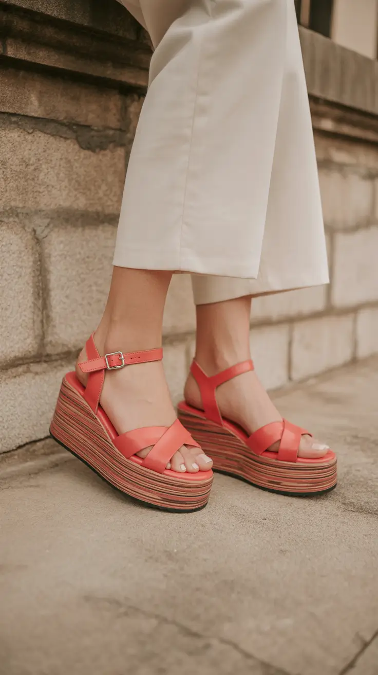cute spring outfit with sandals 2026 Striped Coral Platforms for a Playful Statement