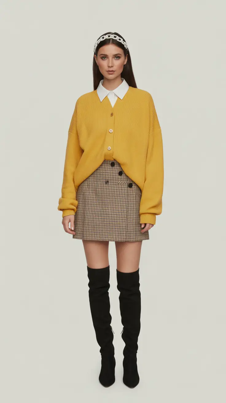 spring-preppy-outfits-2026-Warm-Mustard-Tones-With-Heritage-Skirt-Charm