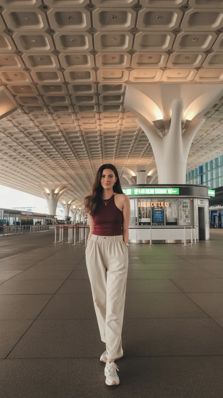 effortless airport spring outfits 2026 Minimalist Burgundy Tank for Sleek Spring Movement