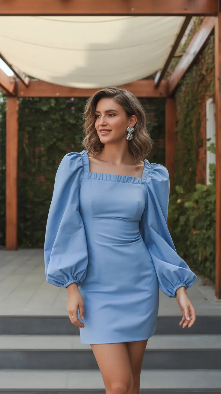 spring wedding guest outfit 2026 Powder Blue Mini
