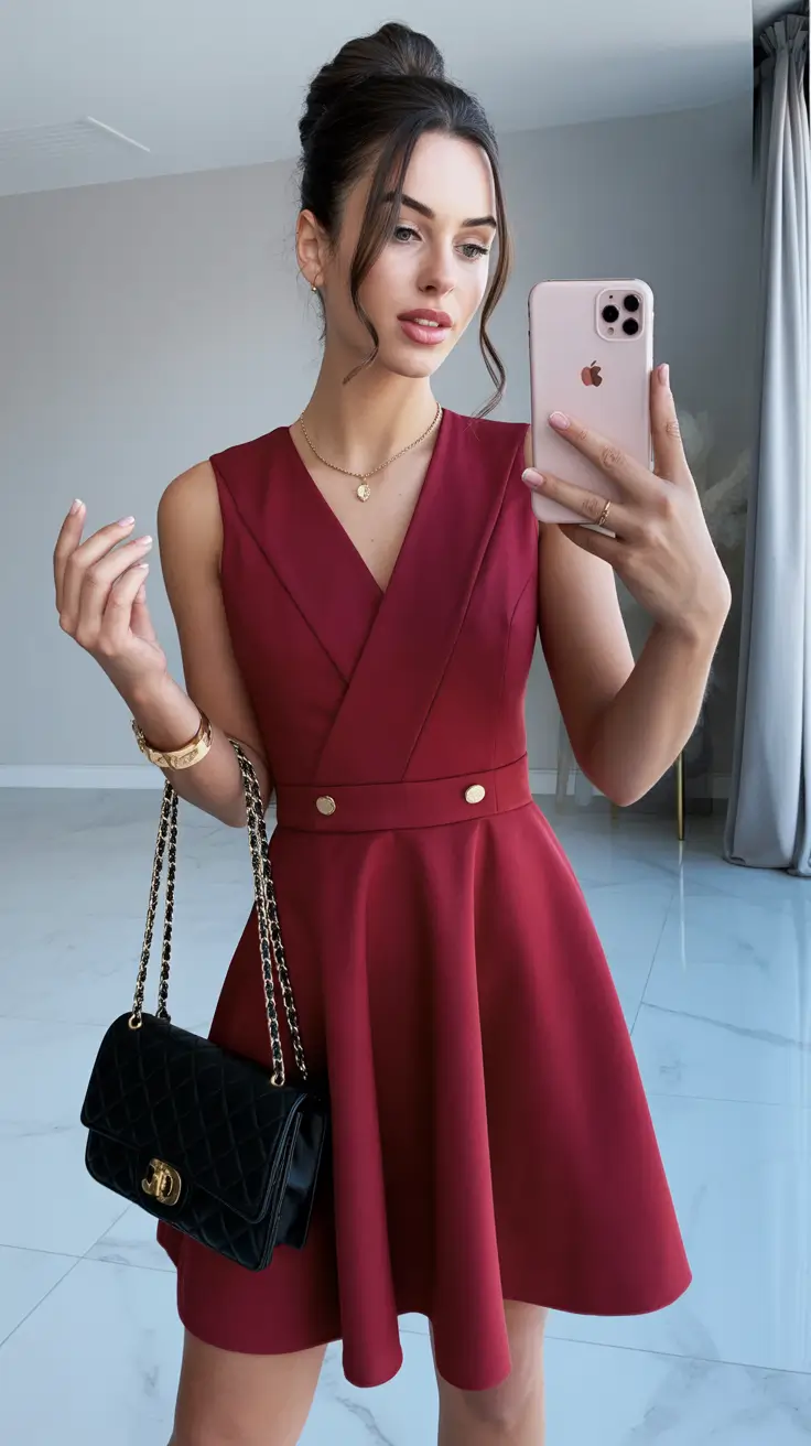 spring wedding guest outfit 2026 Deep Red Mini