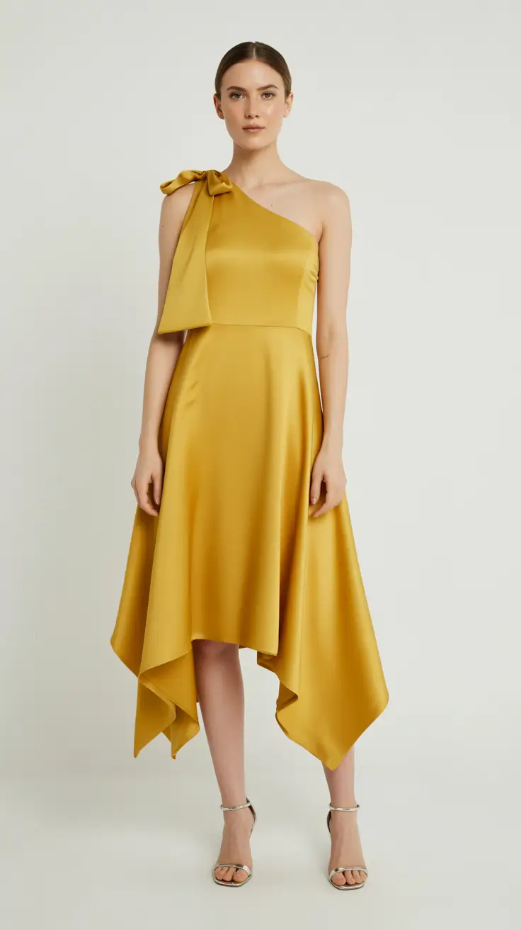 spring wedding guest outfit 2026 Golden Satin