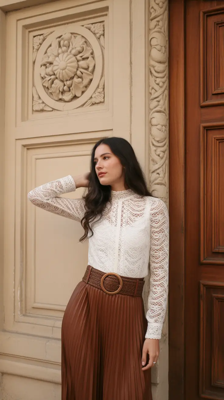 elegant pleated skirt spring outfits ideas 2026 Romantic Neutrals with Heritage Texture