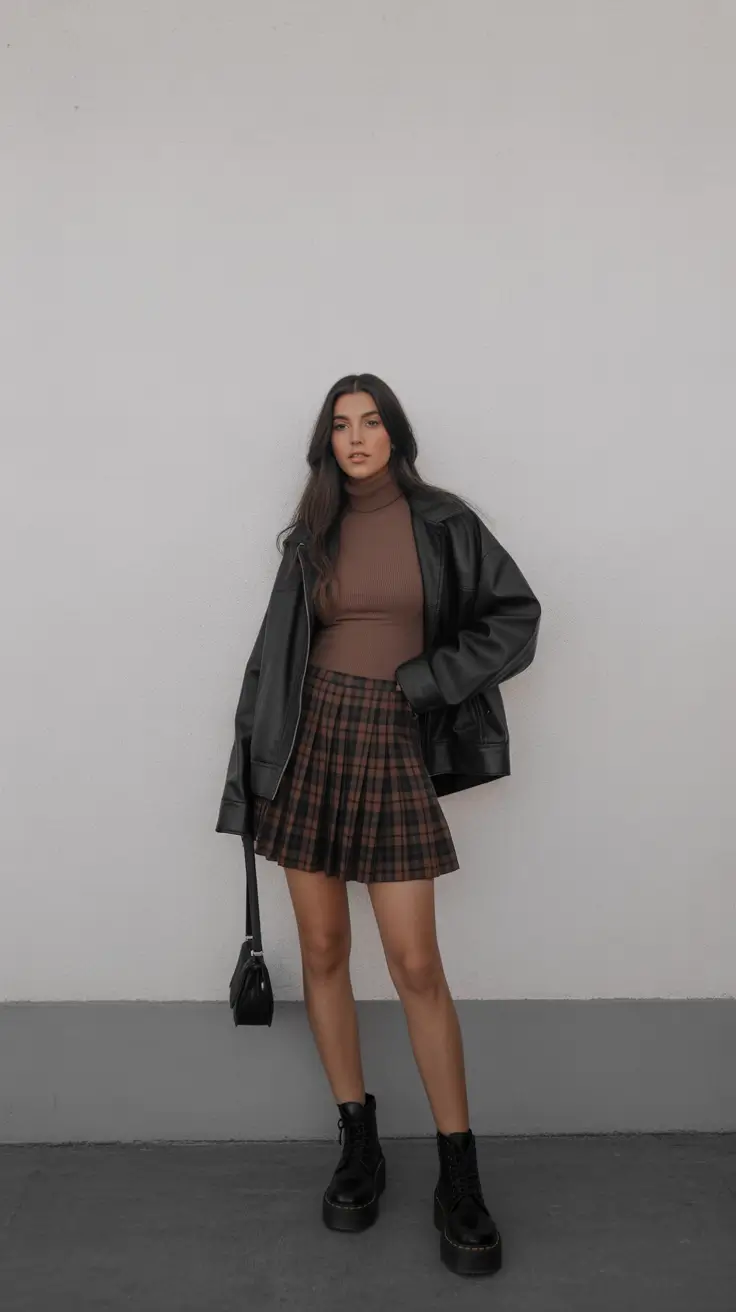 elegant pleated skirt spring outfits ideas 2026 Edgy Spring Plaid with a Dark Twist