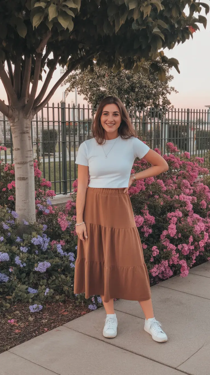 spring church outfits 2026 Cocoa Skirt with Fresh Spring Brightness