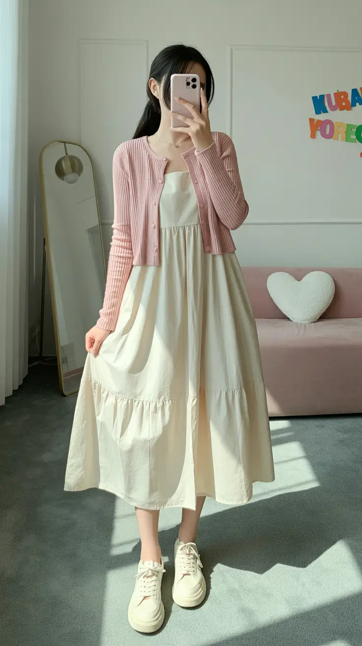 spring church outfits 2026 Creamy Ease with Blush Layering