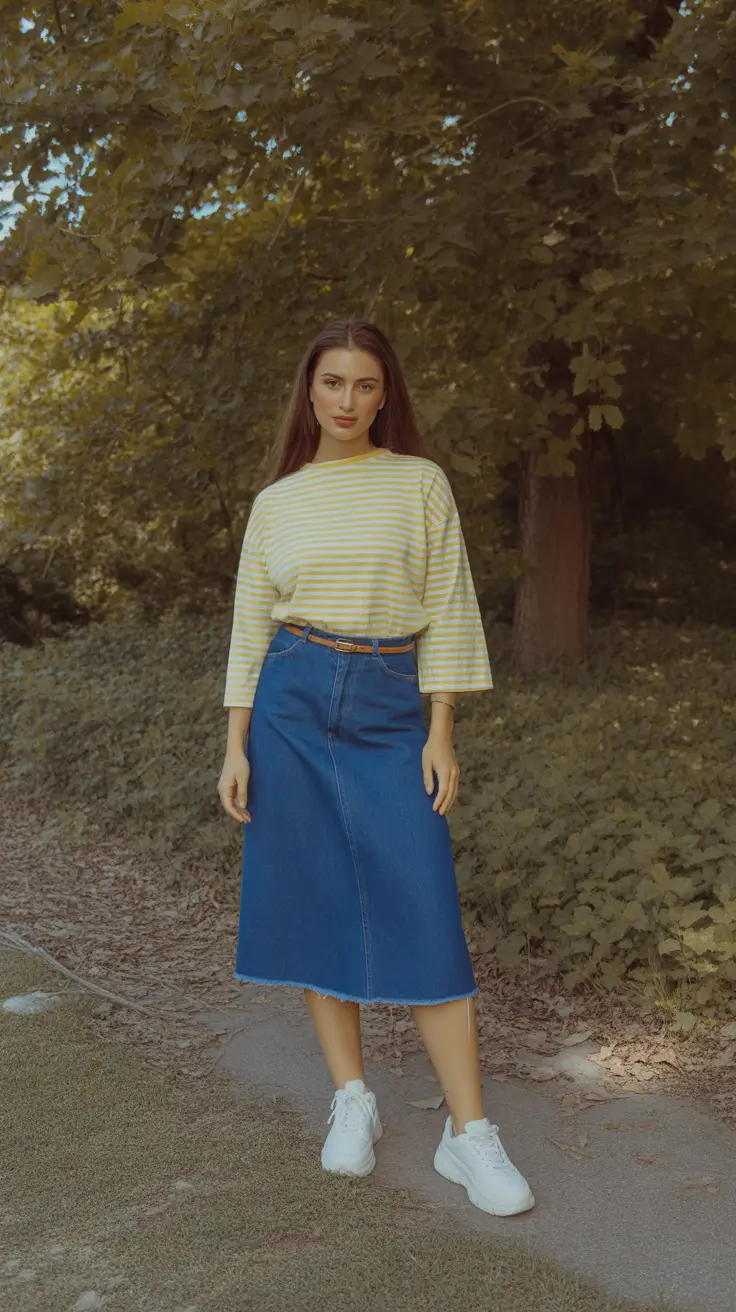 spring church outfits 2026 Stripes and Denim for Fresh Spring Energy