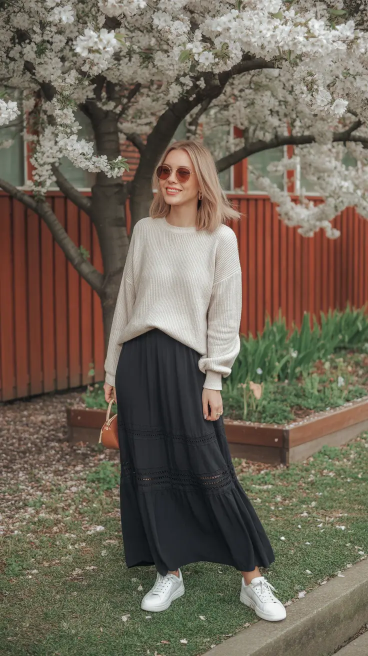 spring church outfits 2026 Soft Knit with Deep Navy Movement