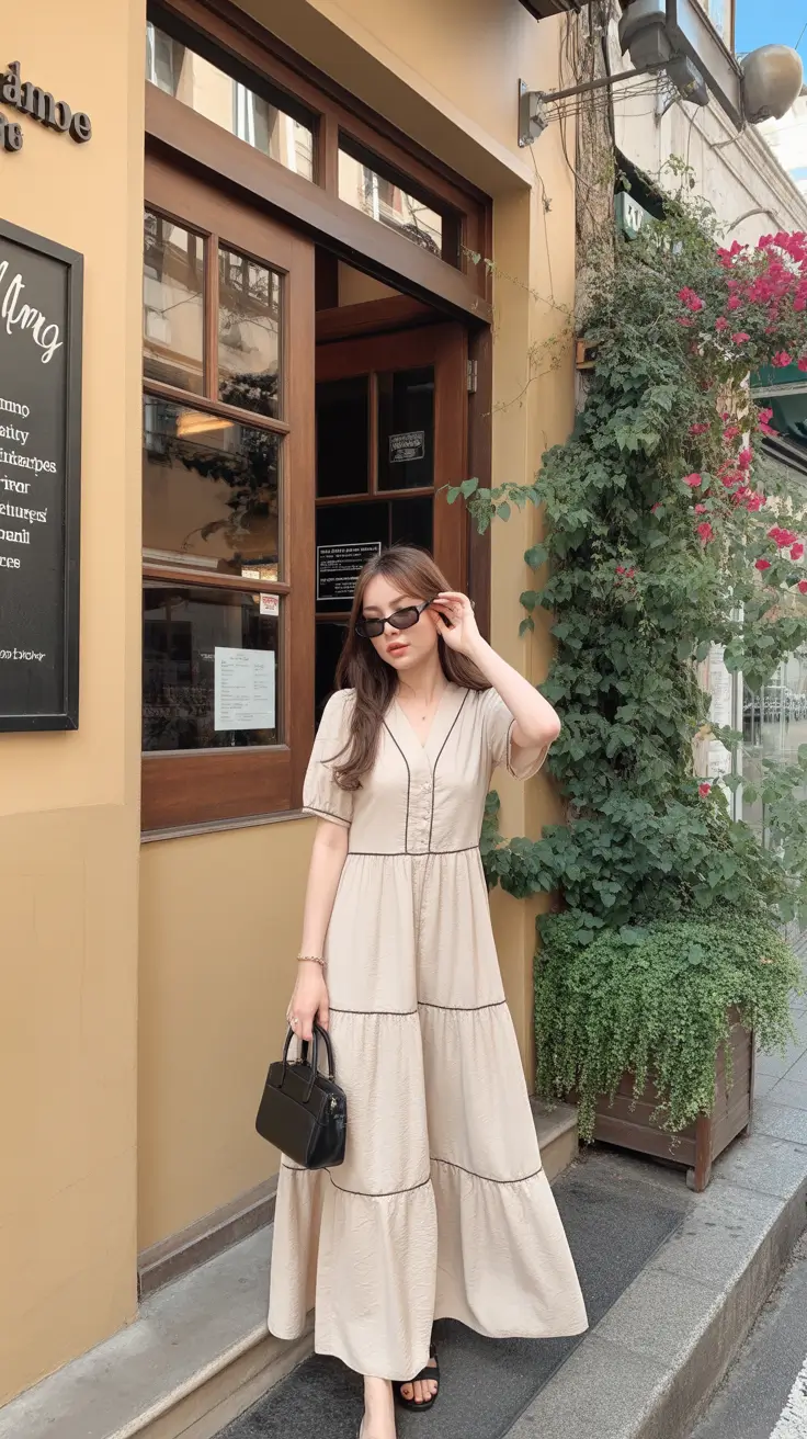 spring church outfits 2026 Soft Beige Tiers with Minimalist Accessories