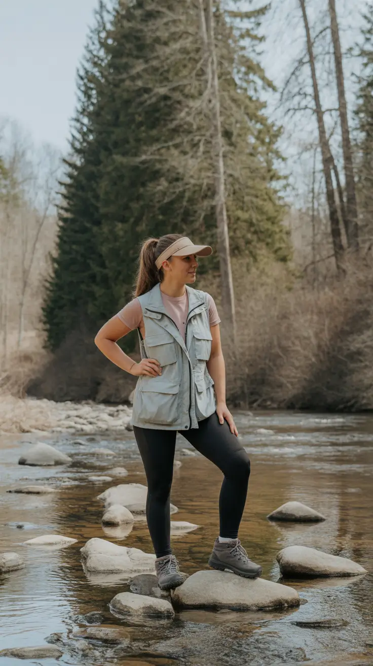 Stylish Hiking Spring Outfits 2026 Layered Utility Vest for Streamside Spring Walks