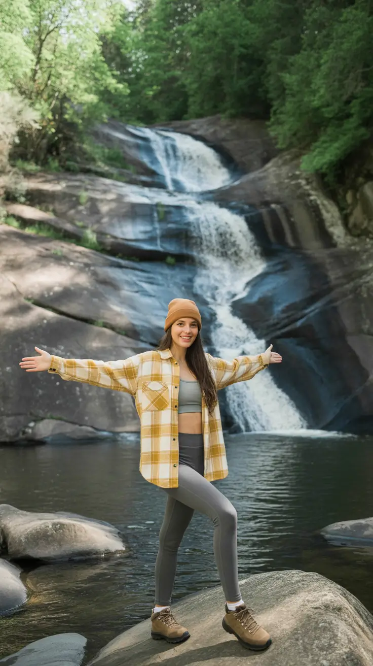 Stylish Hiking Spring Outfits 2026 Playful Woods-and-Waterfall Layers