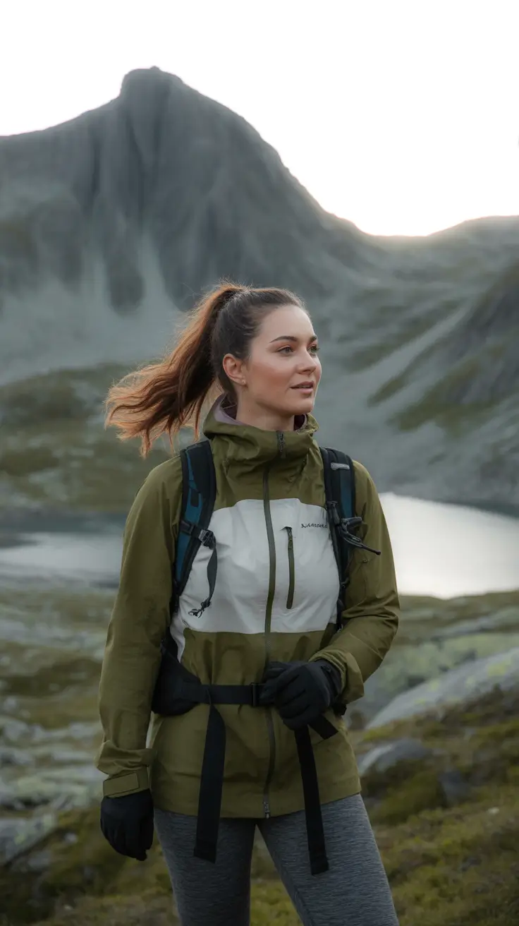 Stylish Hiking Spring Outfits 2026 Technical Green Shell for Cold-Front Spring Treks