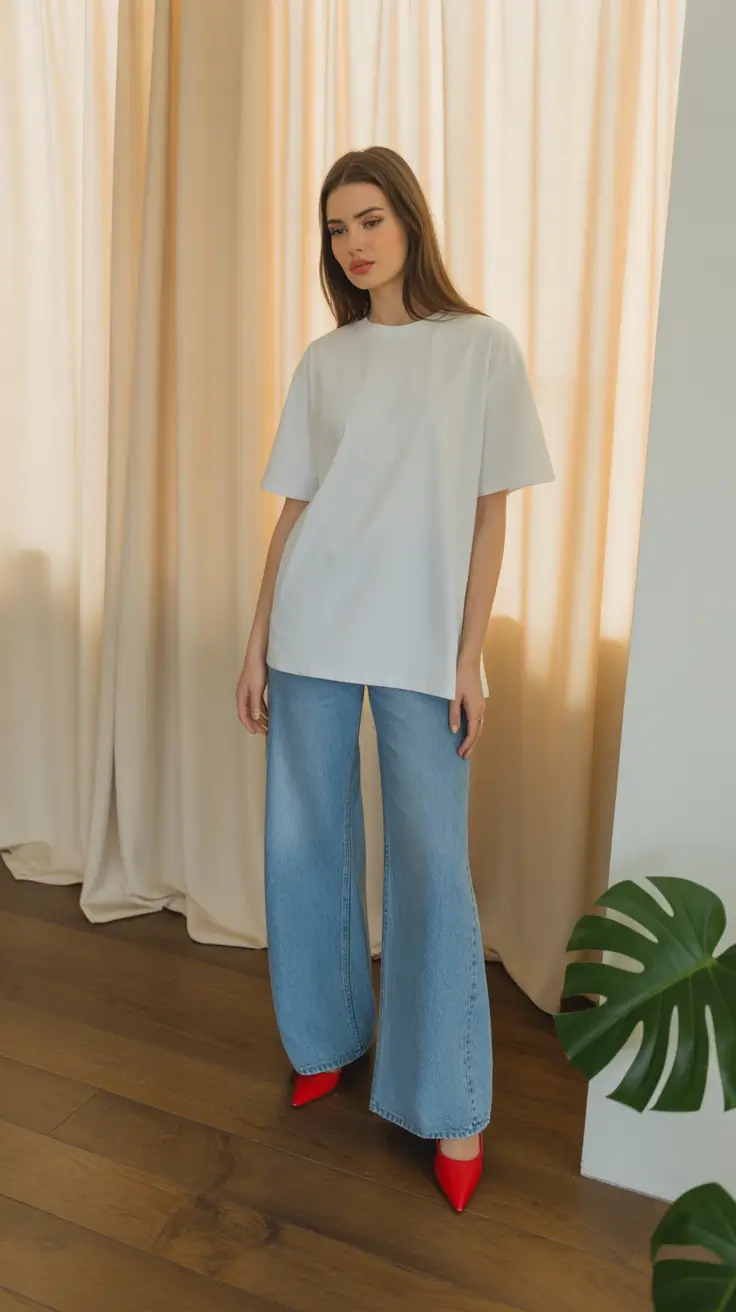 spring dinner outfits 2026 Bright Minimalism with a Pop of Red