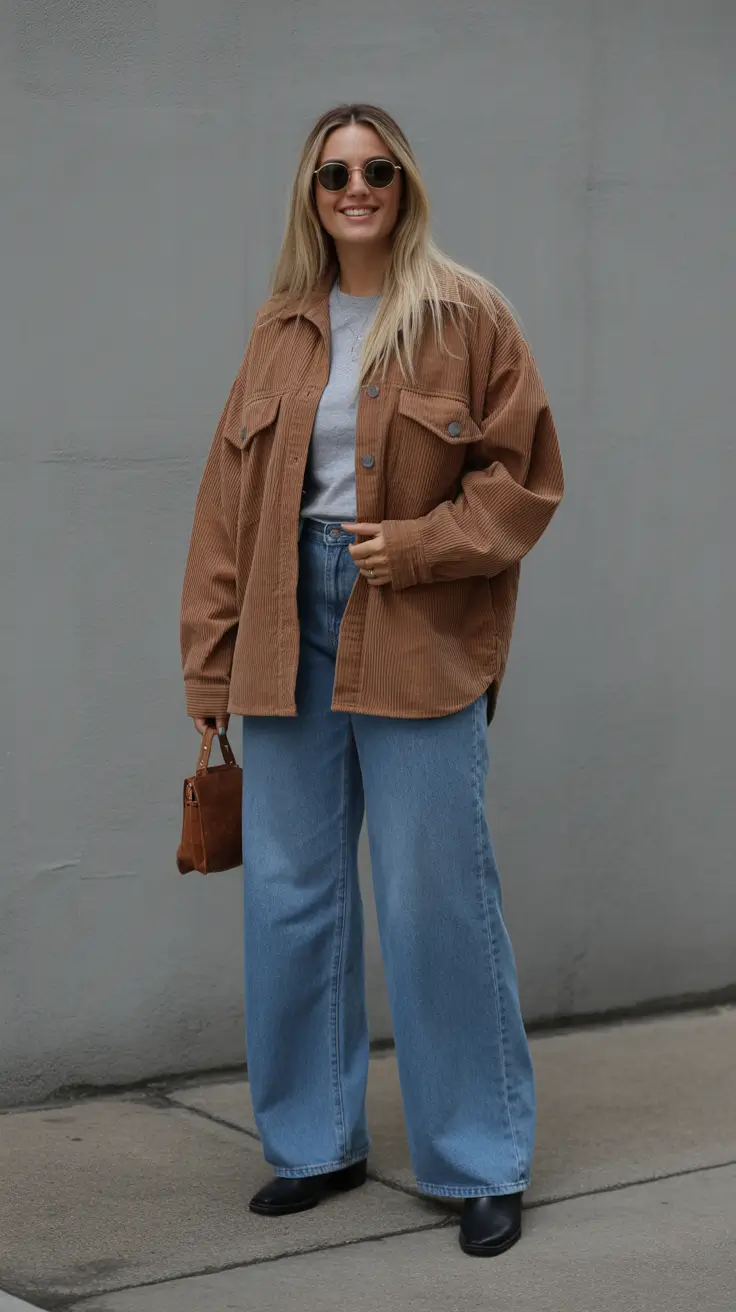 best early spring outfits 2026 Oversized Corduroy with Clean Denim Structure