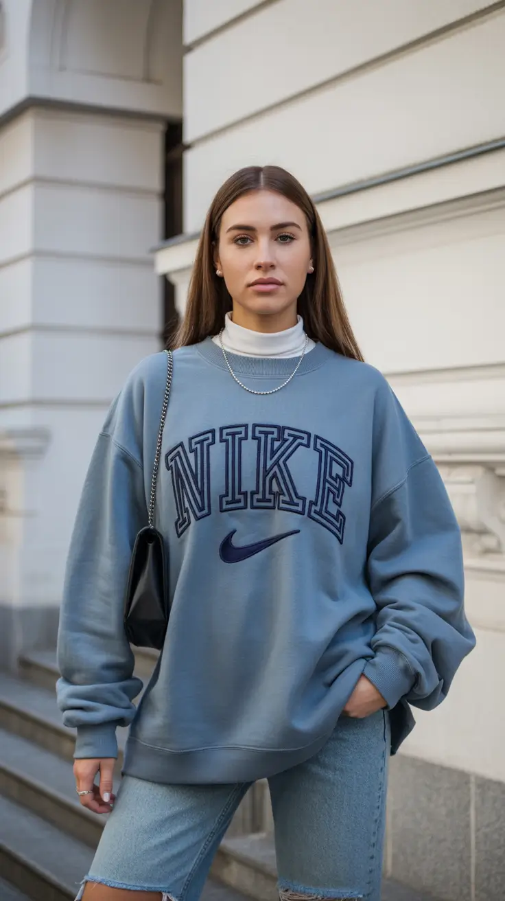 best early spring outfits 2026 Sporty Graphic Knit with Light Denim Layers