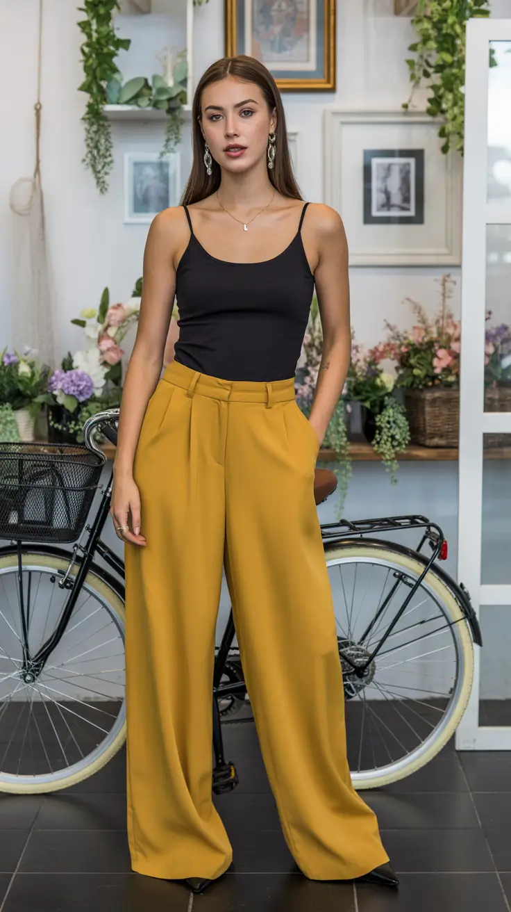 spring date night outfit 2026 Mustard Trousers for an Elevated Minimal Moment