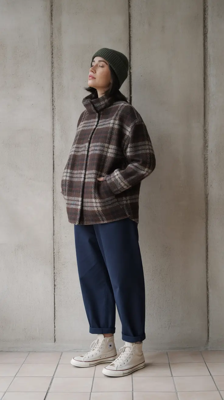 March Outfits Spring Ideas 2026 - Soft Plaid Layers for Cloudy Transitional Days