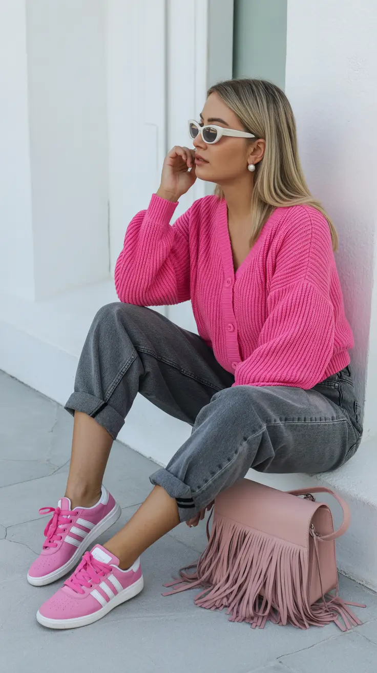 March Outfits Spring Ideas 2026 - Bright Pink and Denim for an Energetic Spring Mood