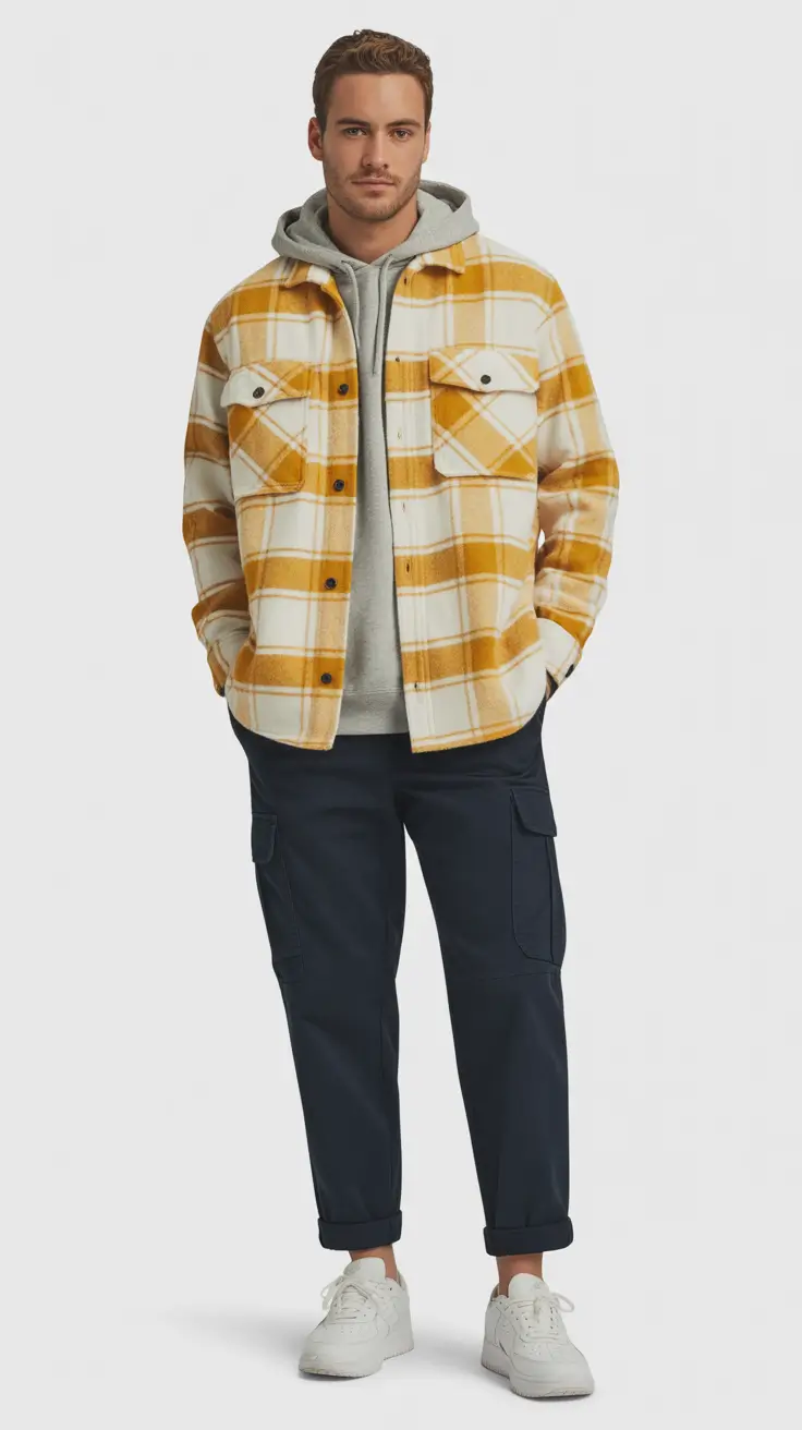 spring outfits mens Warm Plaid Energy for Late-Cold Spring Days