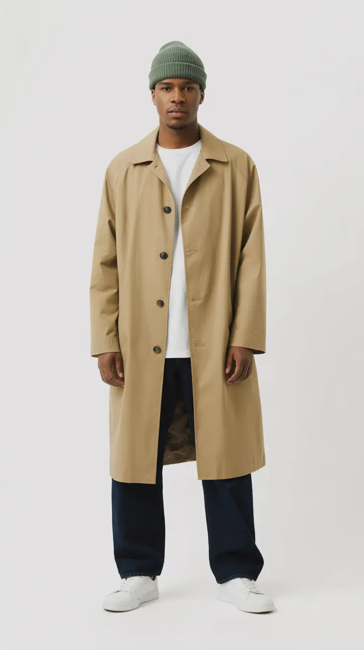 spring outfits mens Classic Trench Silhouette for Clean European Spring Days