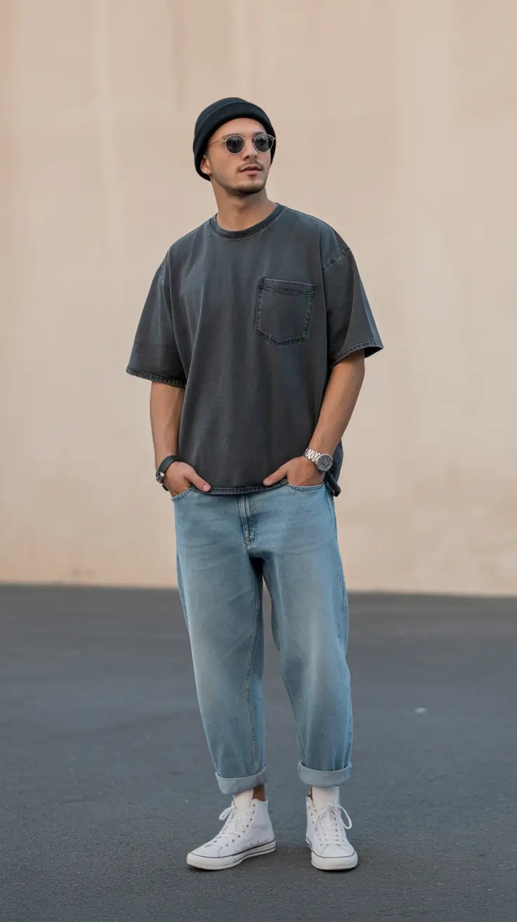 spring outfits mens Relaxed Vintage Streetwear with Modern Edges