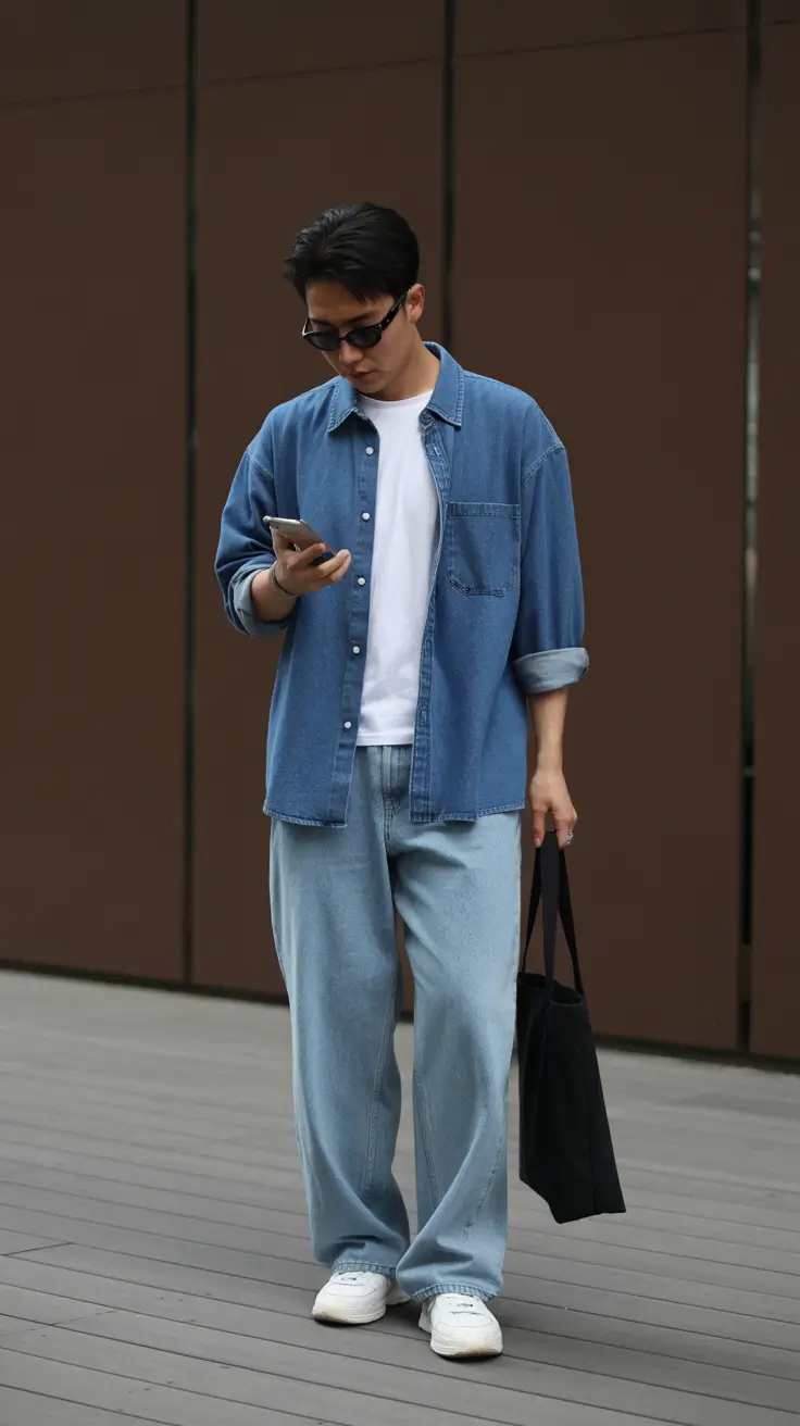 spring outfits mens Double-Denim Ease with Modern Korean Minimalism