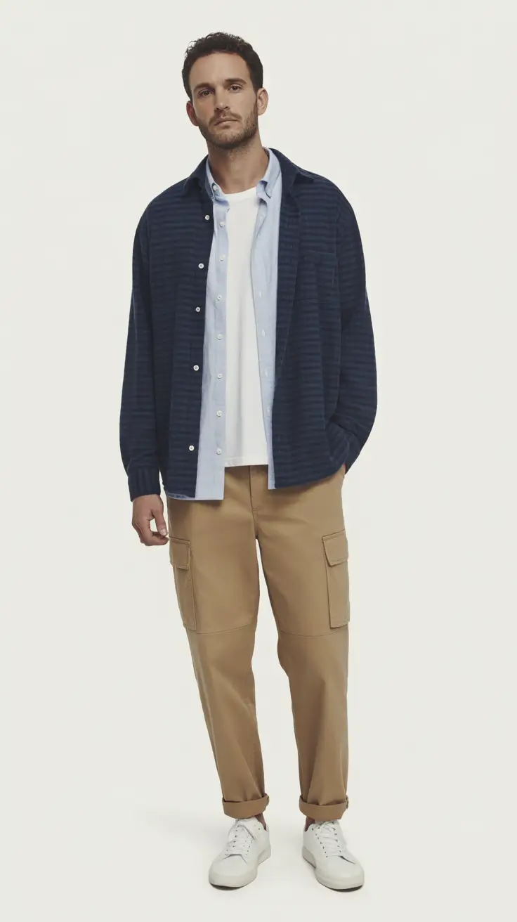 spring outfits mens Layered Blues with an Everyday Ease