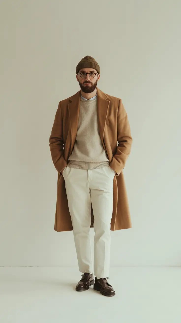 spring outfits mens Timeless Camel Coat with Soft Winter-to-Spring Warmth