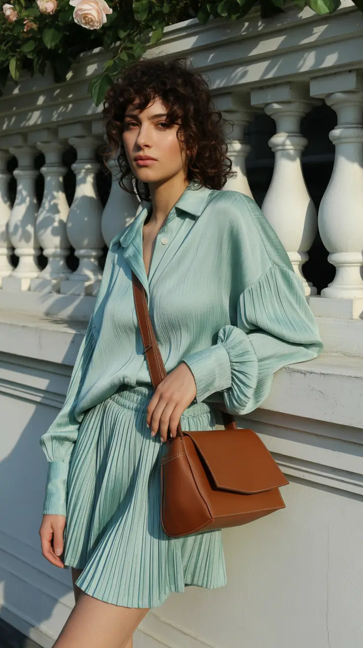 april outfits ideas 2026 Mint Pleated Skirt Set for Fresh Spring Sophistication