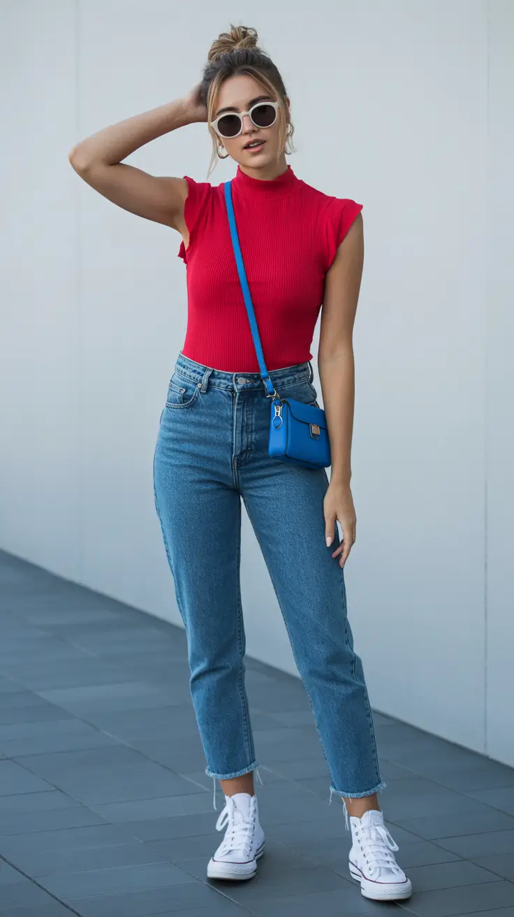 april outfits ideas 2026 Classic Red Top and Denim for Effortless Casual April Style