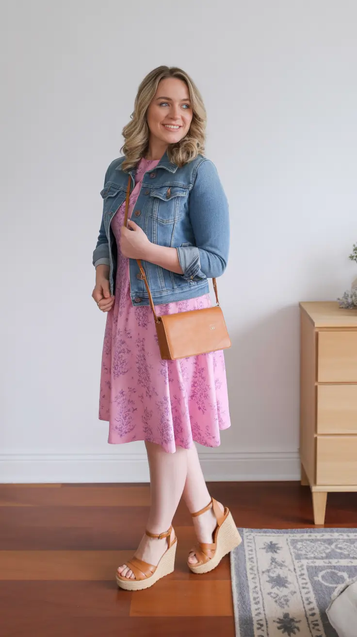 april outfits ideas 2026 Floral Dress and Denim Jacket for Romantic April Days