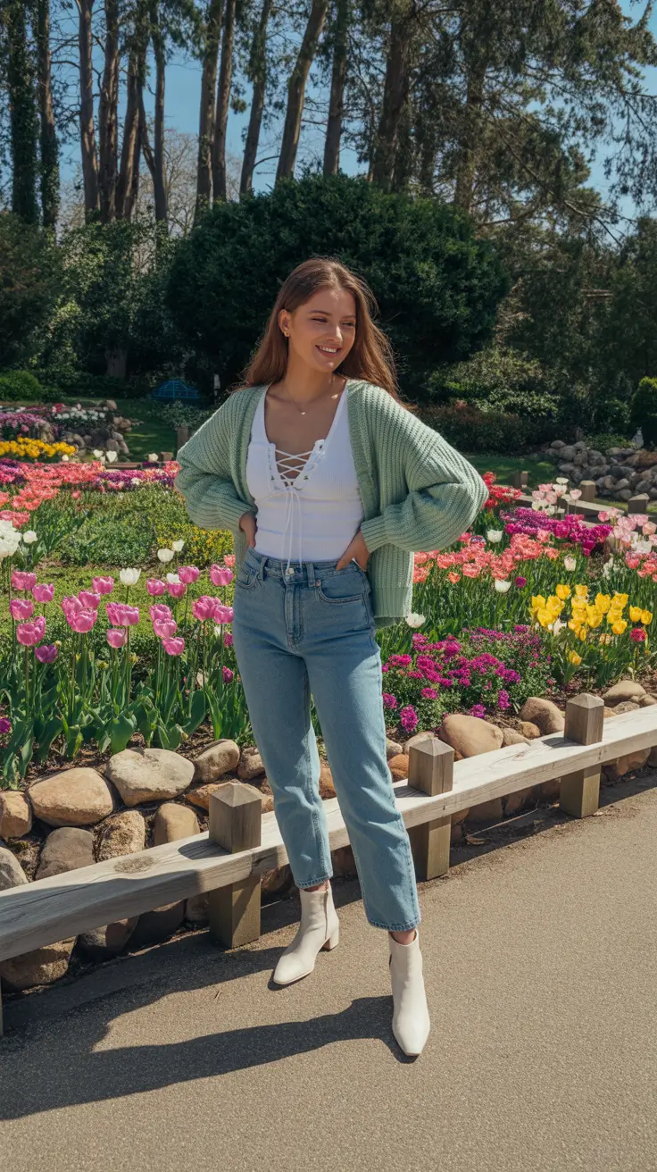 april outfits ideas 2026 Light Cardigan and Denim for Relaxed Spring Garden Walks