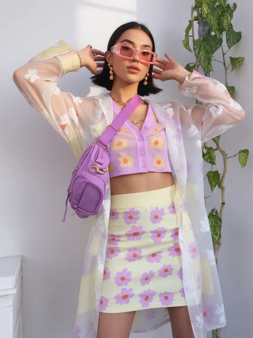 april outfits ideas 2026 Floral Pastel Mini Skirt Set for Playful Spring Fashion