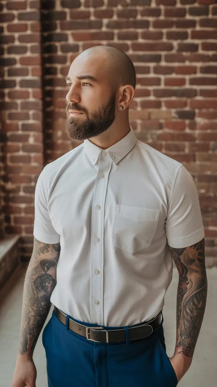 casual summer outfits men 2026 Crisp Short Sleeve Shirt and Tailored Trousers Minimal Precision