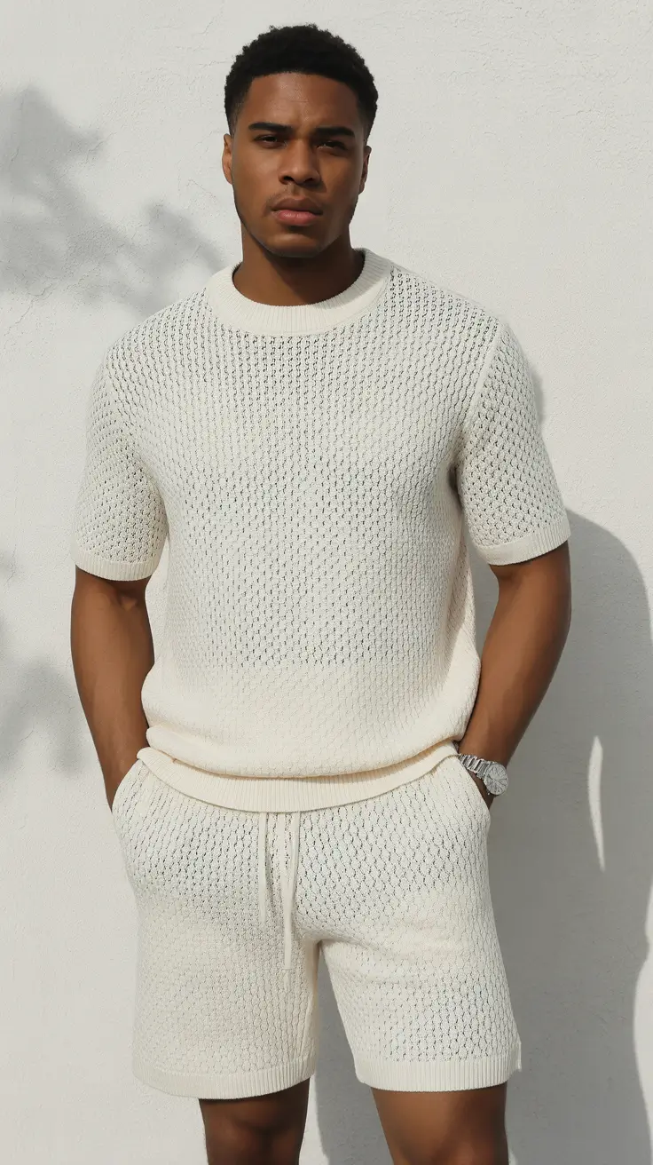casual summer outfits men 2026 Textured Knit Set and Minimal Summer Confidence