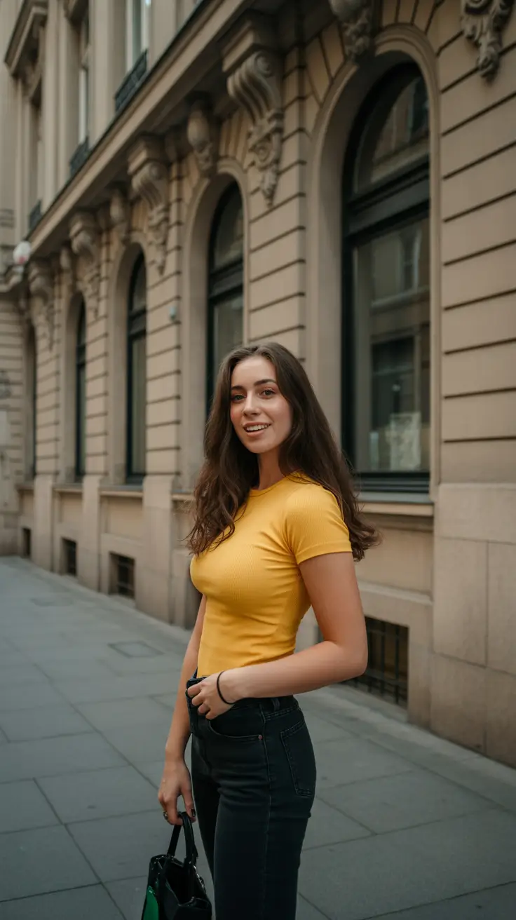 cute summer outfits for teens 2026 Fitted Yellow Tee With Dark Jeans Urban Summer Confidence