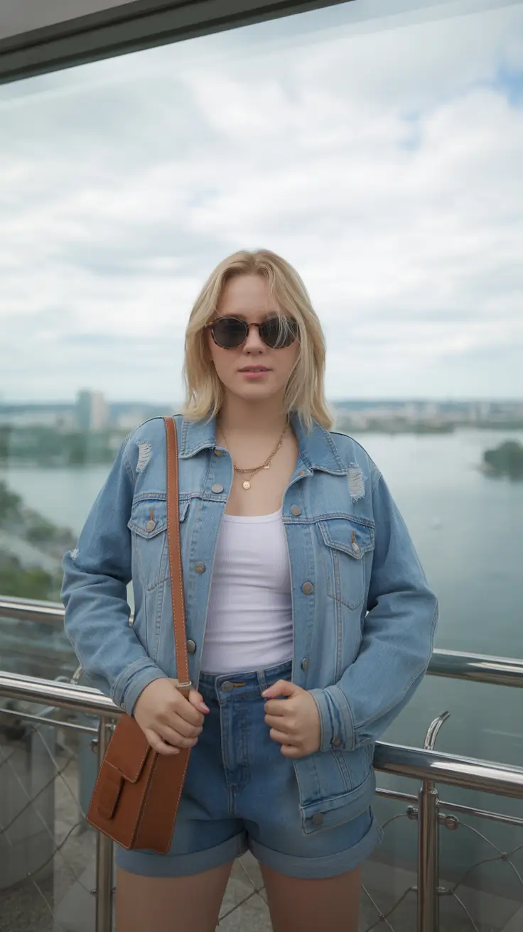 cute summer outfits for teens 2026 Denim Jacket Layered With Shorts Cool Weather Street Styling