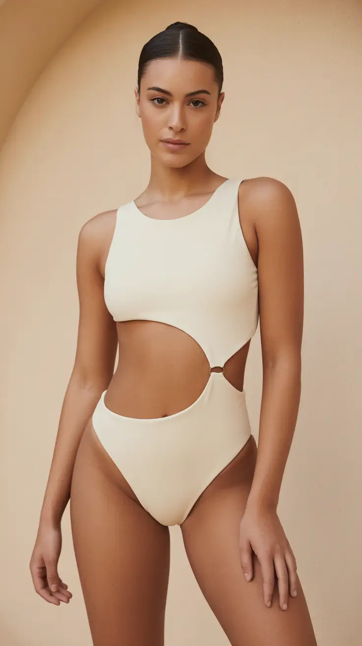 one piece swimsuit summer 2026 Cream Sculptural Cut-Out - Modern Soft Minimalism