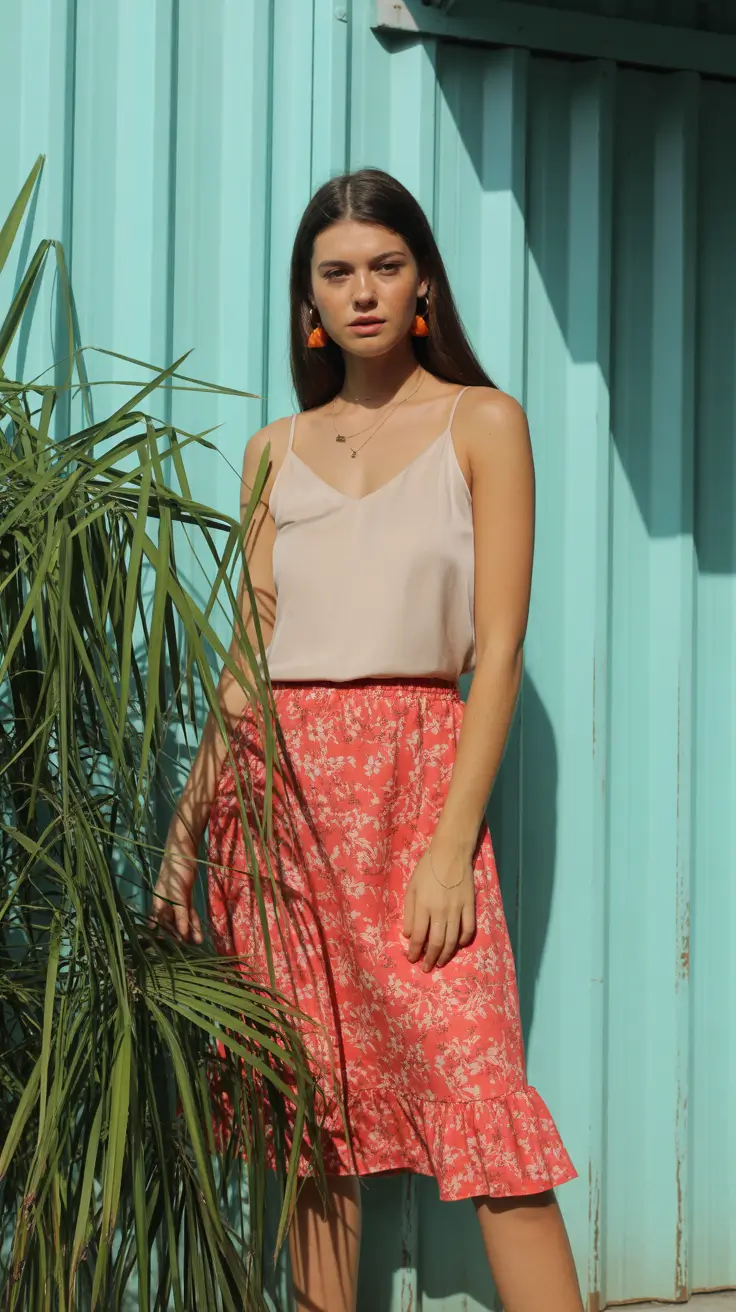 summer capsule wardrobe for women 2026 Delicate Camisole and Statement Skirt for Warm Days
