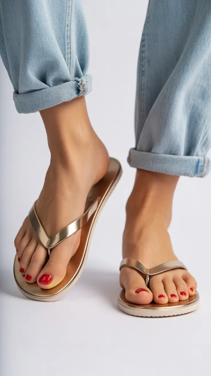 summer flip flops for women Golden Minimal Flip Flops