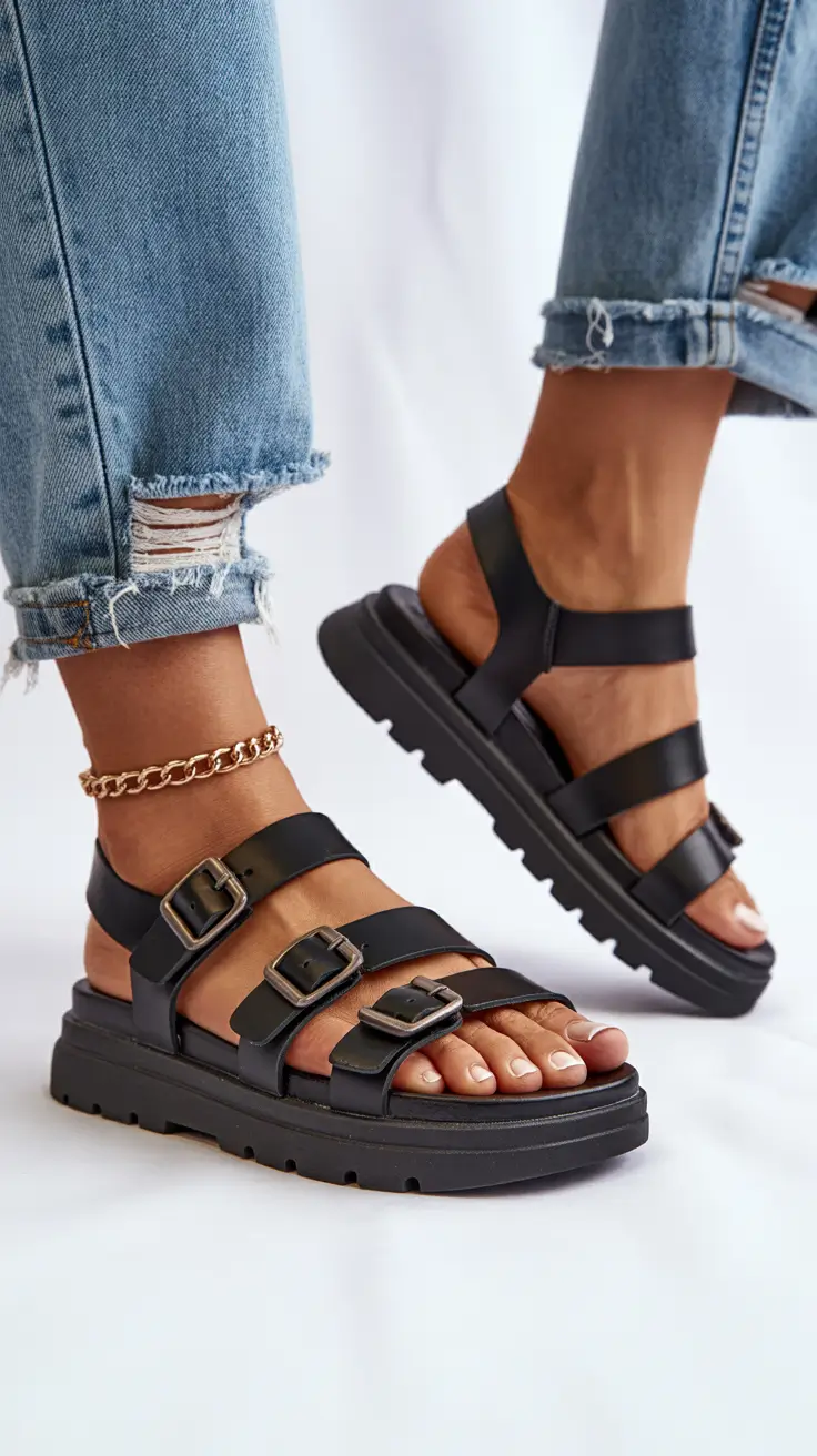 summer outfits with sandals for women 2026 Chunky Black Sandals and That Cool Girl Energy