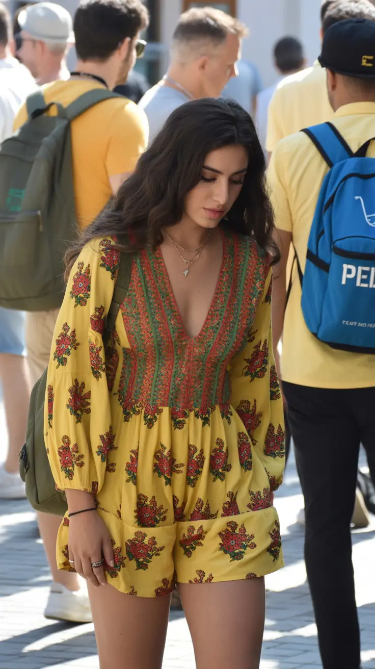 teen girls summer outfits 2026 Boho Printed Romper with Statement Energy