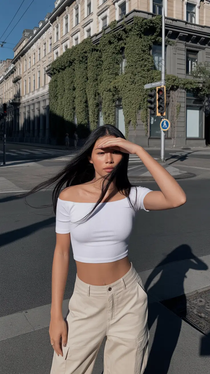 teen girls summer outfits 2026 Off-Shoulder Top and Relaxed Pants Street Style