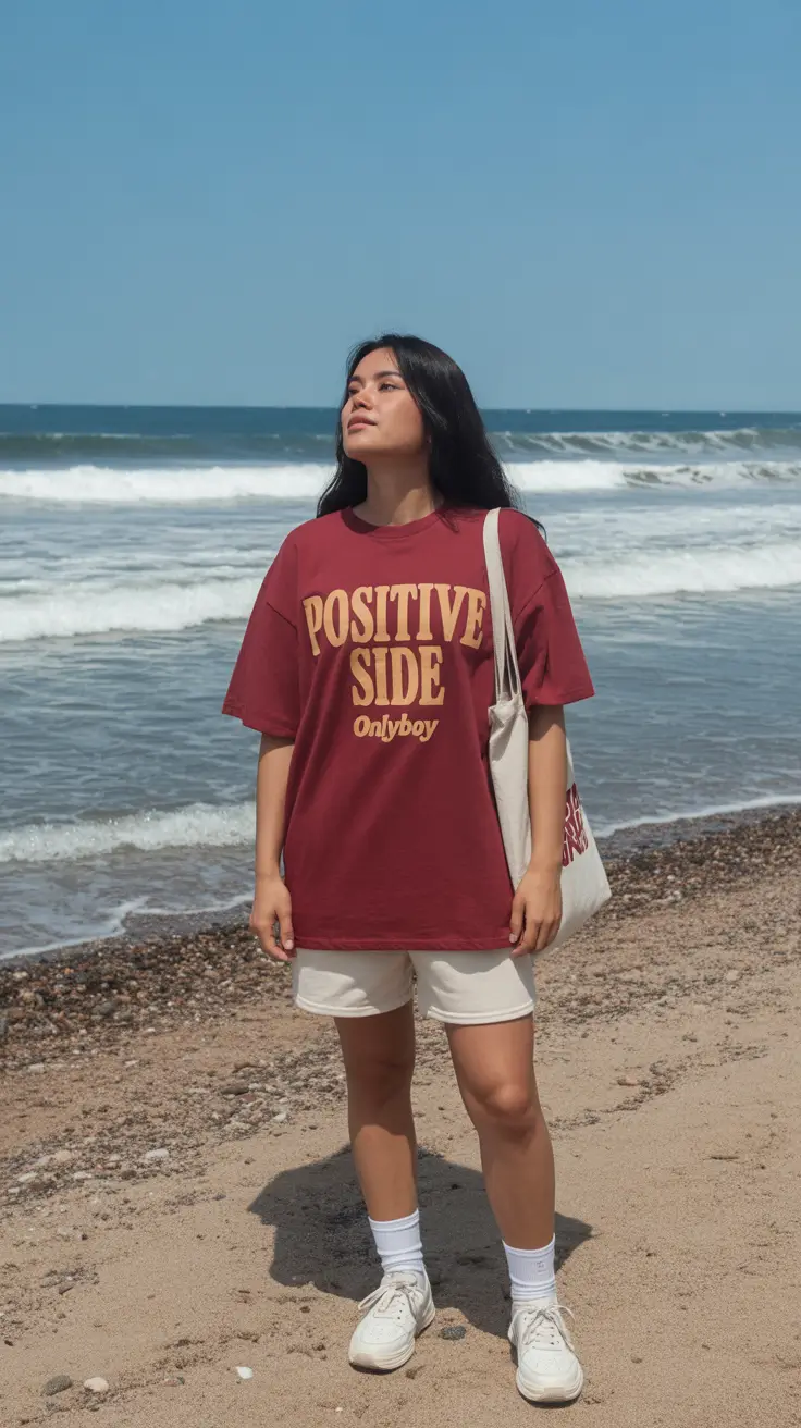 teen girls summer outfits 2026 Oversized Graphic Tee and Relaxed Beach Mood