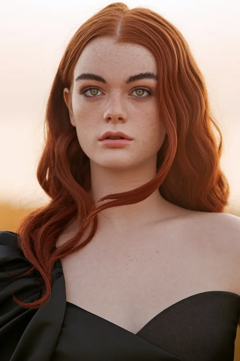 haircut summer 2025 round face Classic Auburn Waves with Middle Part
